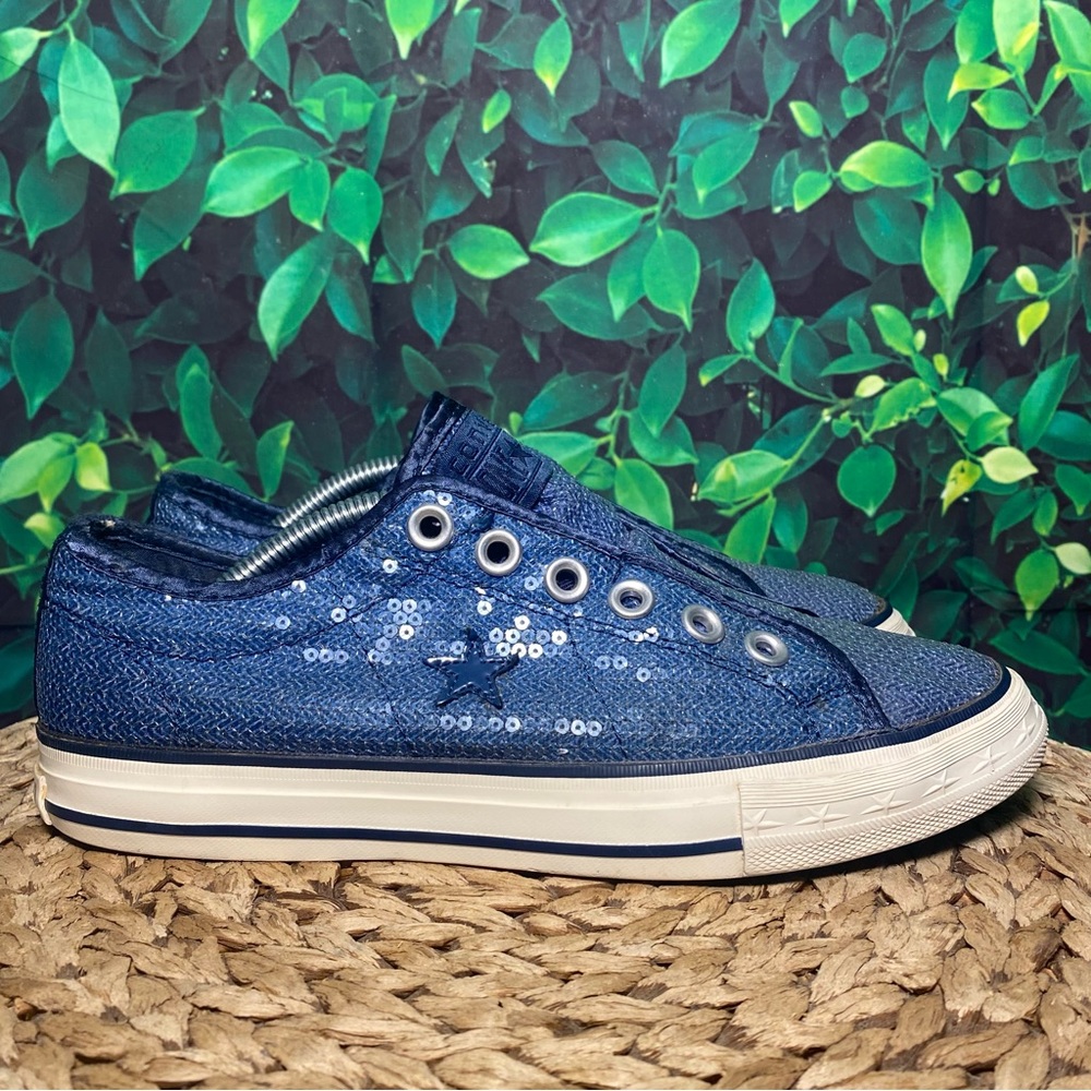 Converse one star blue slip on sequins